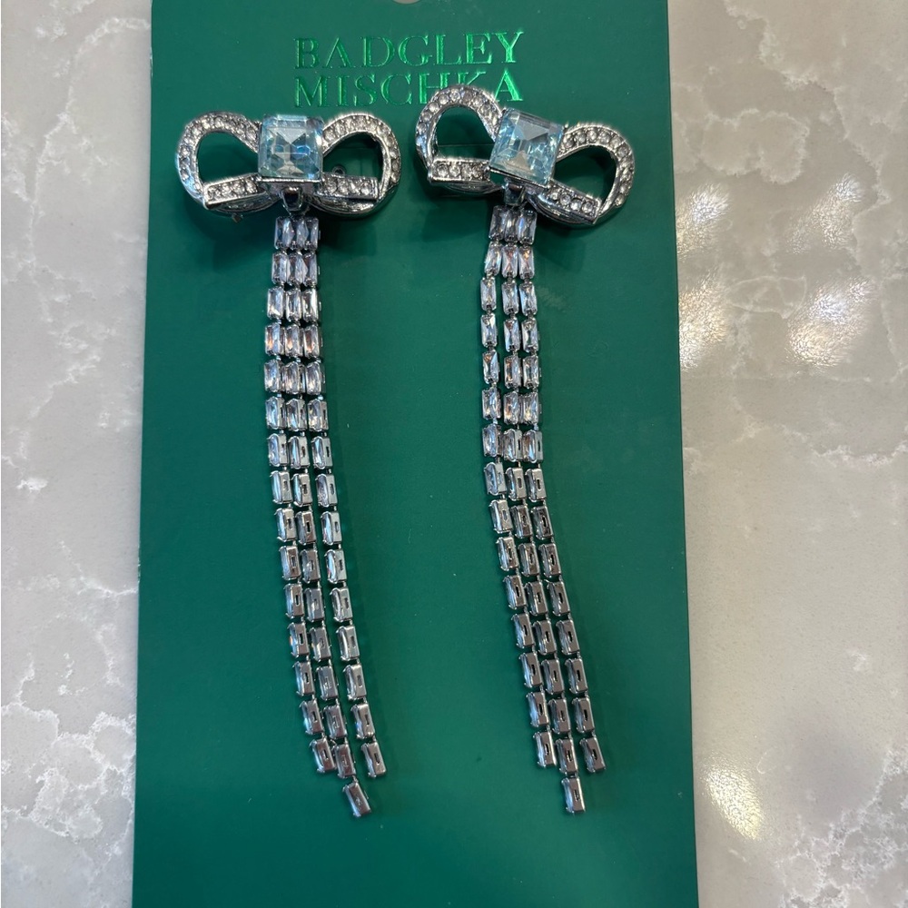 Badgley Mischka 🩵Silver and Blue Crystal Bow earrings